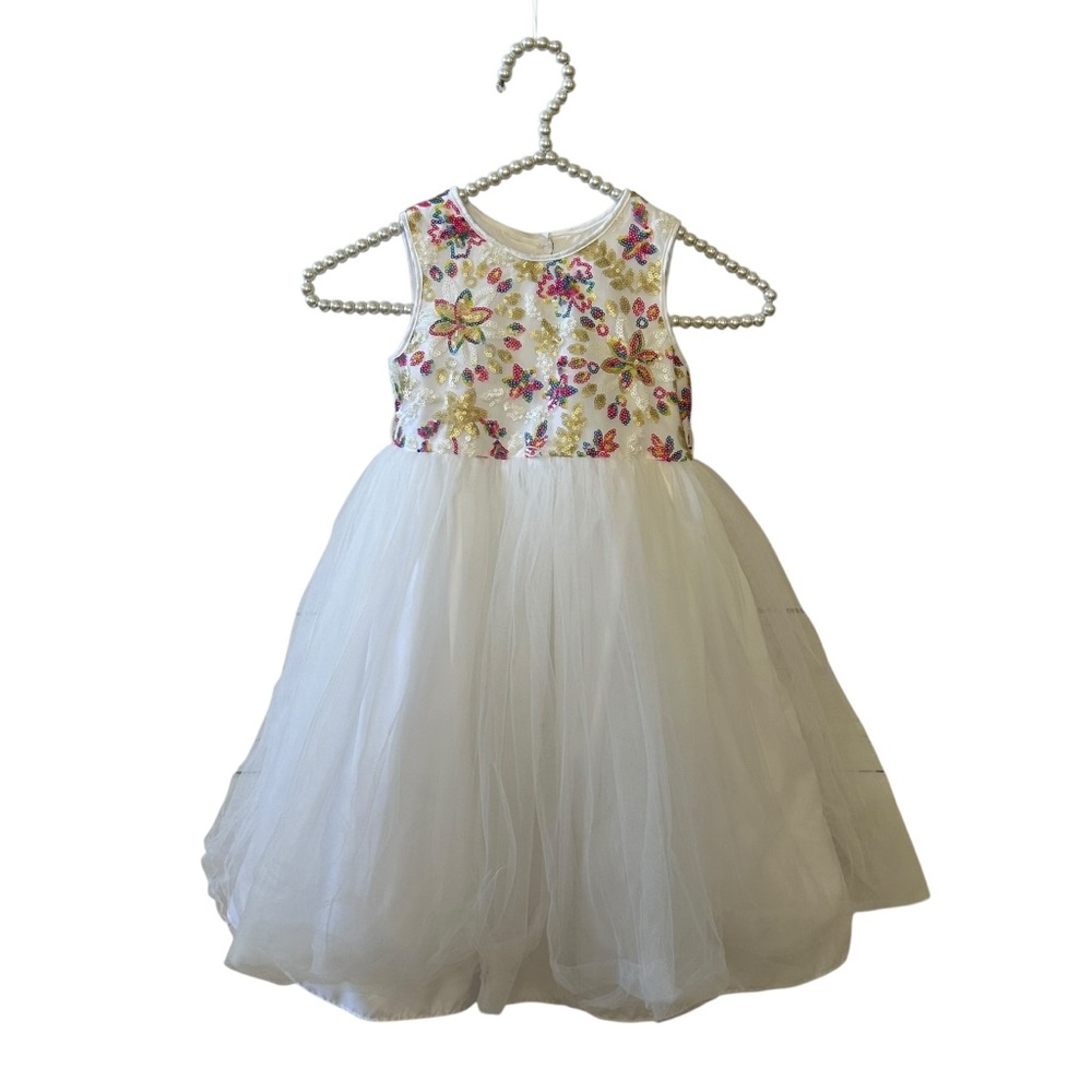 PIPPA & Julie | Kids Floral Embroidered White Dress sequenced Flower White